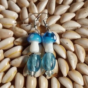 beautiful Alaska artisan hand made blown glass mushroom earrings